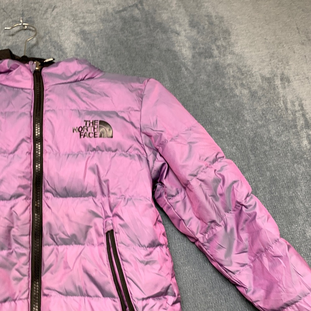 The North Face Puffer Jacket Girls XS Purple Hooded Long Sleeve Winter Full Zip - Picture 4 of 12